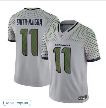 Men 2025 Seattle Seahawks 11 Smith-Njigba grey 5th generation Throwback Nike Limited NFL Jersey style 01